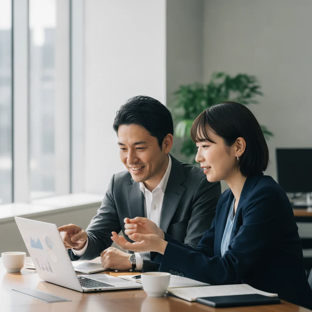 画面を見ながら導入の相談をしている様子